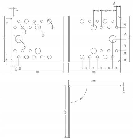 [KL-04] Tischlerei Winkelverbinder für Bauwesen Montage 105 x 105 x 90 x 2,5 mm