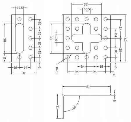 [KN-01] Tischlerei Verstellwinkel für Bauwesen Montage 60 x 30 x 60 x 2 mm