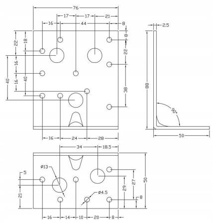 [KPW-08] Tischlerei Schwerlast-Winkelverbinder für Bauwesen Montage 90 x 50 x 75 x 2,5 mm