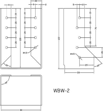 [WBW-02] Tischlerei Balkenschuh Innenliegend für Bauwesen Montage 80 x 120 x 60 x 2 mm