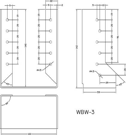 [WBW-03] Tischlerei Balkenschuh Innenliegend für Bauwesen Montage 100 x 140 x 60 x 2 mm