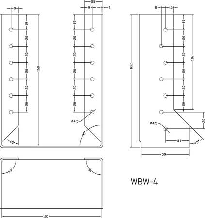 [WBW-04] Tischlerei Balkenschuh Innenliegend für Bauwesen Montage 120 x 160 x 60 x 2 mm