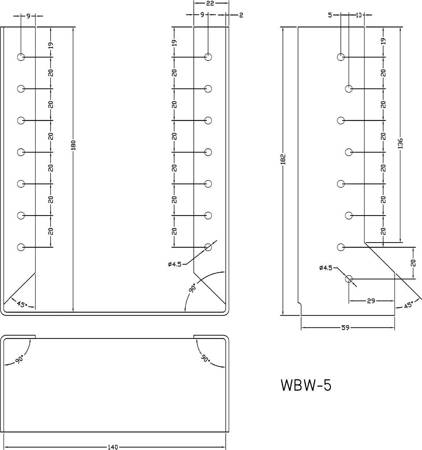 [WBW-05] Tischlerei Balkenschuh Innenliegend für Bauwesen Montage 140 x 180 x 60 x 2 mm