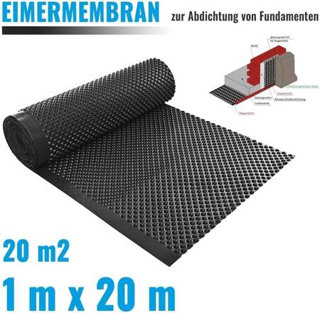 Noppenbahn Hochbeetfolie Drainage Mauerschutz Dichtungsbahn Grundmauerschutz Noppenfolie Veltec, verschiedene Breiten 20 lfm