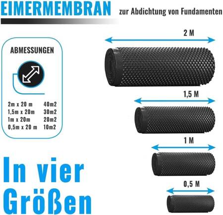 Noppenbahn Hochbeetfolie Drainage Mauerschutz Dichtungsbahn Grundmauerschutz Noppenfolie Veltec, verschiedene Breiten 20 lfm