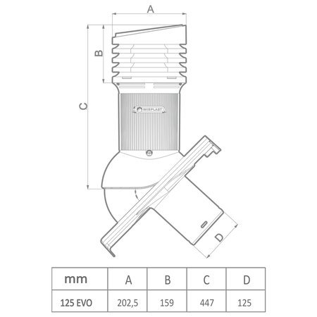 Verstellbarer Entlüfterkamin DN125 mm für Betondachziegel, Dachziegel - Dachdurchführung für Dachlüftung