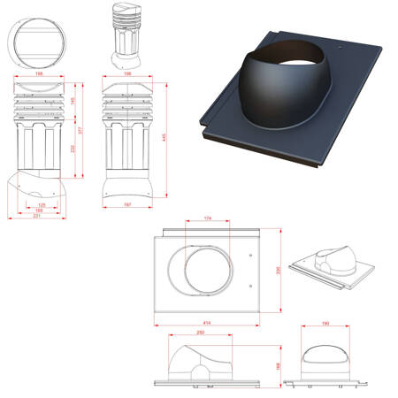 Verstellbarer Entlüfterkamin DN125 mm für Betondachziegel, Dachziegel - Dachdurchführung für Dachlüftung