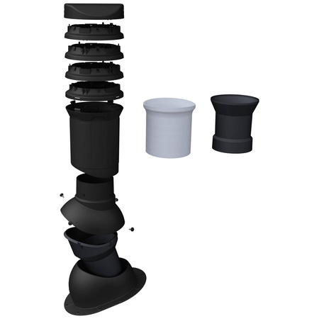Isolierter Entlüfterkamin DN125 mm für Tondachziegel, Dachziegel - Dachdurchführung für Dachlüftung