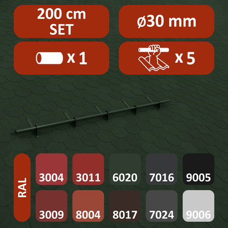 Komplettes 1-Rohr Schneefangrohr für Trapezblech, Dachpappe/Bitumen, Bitumenschindeln (Shingles), EPDM/PVC
