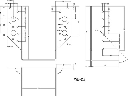 [WB-23] Tischlerei Balkenschuh Außenliegend für Bauwesen Montage 90 x 145 x 75 x 2 mm