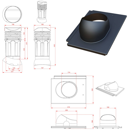 Isolierter Entlüfterkamin DN125 mm für Betondachziegel, Dachziegel - Dachdurchführung für Dachlüftung