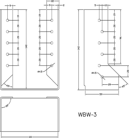 [WBW-03] Tischlerei Balkenschuh Innenliegend für Bauwesen Montage 100 x 140 x 60 x 2 mm