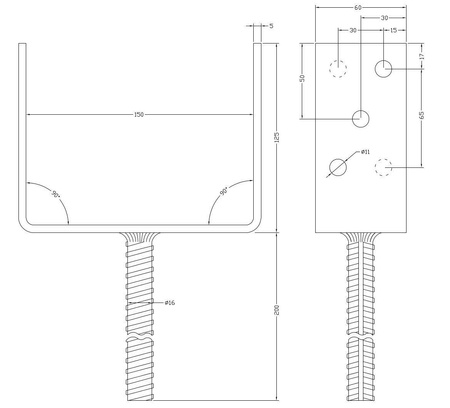 [LB-05] Tischlerei Stützenfuß Typ U für Bauwesen Montage 150 x 60 x 125 x 5 mm