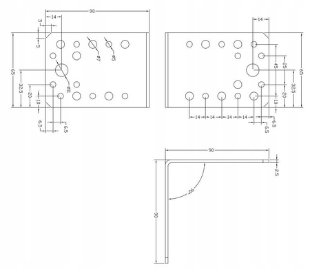 [KL-03] Tischlerei Winkelverbinder für Bauwesen Montage 90 x 90 x 65 x 2,5 mm