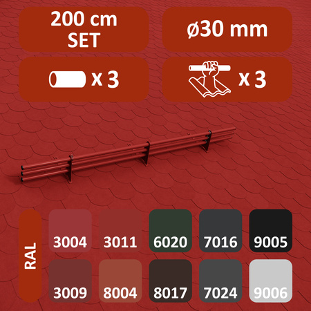 Komplettes 3-Rohre Schneefangrohr für Trapezblech, Dachpappe/Bitumen, Bitumenschindeln (Shingles), EPDM/PVC