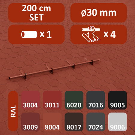 Komplettes 1-Rohr Schneefangrohr für Trapezblech, Dachpappe/Bitumen, Bitumenschindeln (Shingles), EPDM/PVC