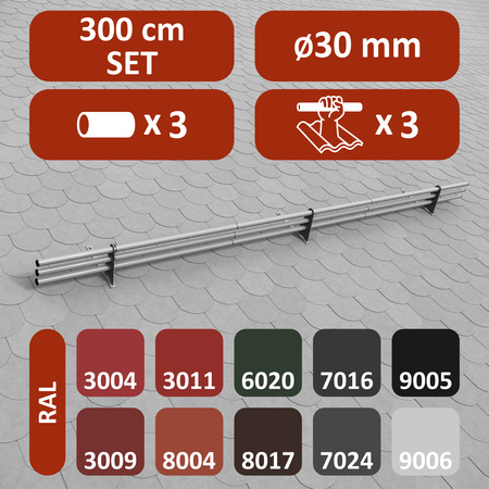 Komplettes 3-Rohre Schneefangrohr für Trapezblech, Dachpappe/Bitumen, Bitumenschindeln (Shingles), EPDM/PVC