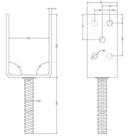 [LB-02] Tischlerei Stützenfuß Typ U für Bauwesen Montage 80 x 60 x 125 x 5 mm