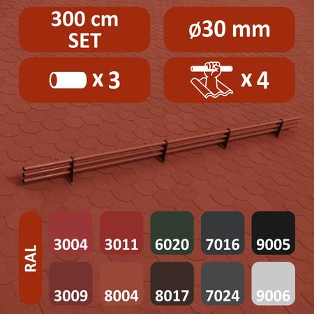 Komplettes 3-Rohre Schneefangrohr für Trapezblech, Dachpappe/Bitumen, Bitumenschindeln (Shingles), EPDM/PVC