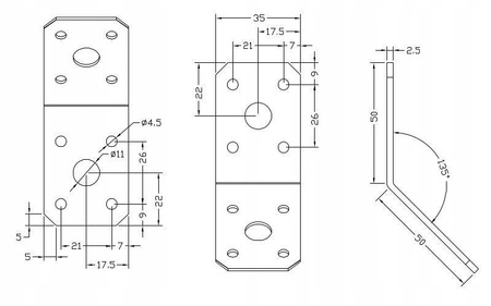 [CLG-01] Tischlerei Winkelstahl 135° für Bauwesen Montage 50 x 50 x 35 x 2,5 mm