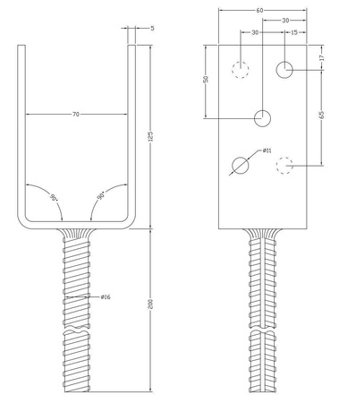 [LB-01] Tischlerei Stützenfuß Typ U für Bauwesen Montage 70 x 60 x 125 x 5 mm