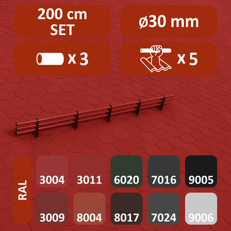 Komplettes 3-Rohre Schneefangrohr für Trapezblech, Dachpappe/Bitumen, Bitumenschindeln (Shingles), EPDM/PVC