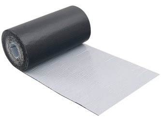 Kaminanschlussband aus armiertes EPDM, vollflächig mit Butylkleber bedeckt.