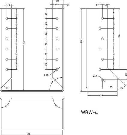 [WBW-04] Tischlerei Balkenschuh Innenliegend für Bauwesen Montage 120 x 160 x 60 x 2 mm