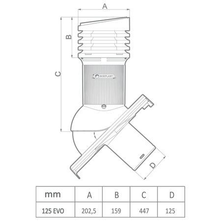 Verstellbarer Entlüfterkamin DN125 mm für Tondachziegel, Dachziegel - Dachdurchführung für Dachlüftung