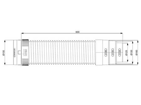 Flexibles Anschlussrohr Plus mit Reduzierstück Parotec 150 mm