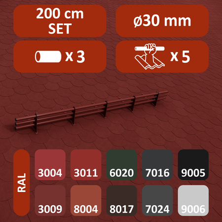 Komplettes 3-Rohre Schneefangrohr für Trapezblech, Dachpappe/Bitumen, Bitumenschindeln (Shingles), EPDM/PVC