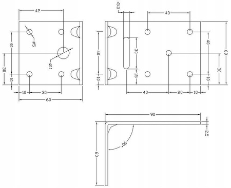 [KPW-05] Tischlerei Schwerlast-Winkelverbinder für Bauwesen Montage 90 x 60 x 60 x 2,5 mm