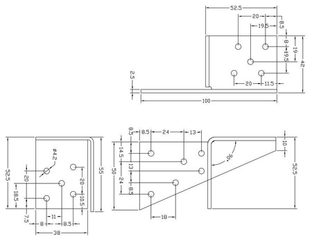 [LU-02-P]  Universeller Balkenwinkel rechts  für Bauwesen Montage 100 x 50 x 40 x 2,5 mm