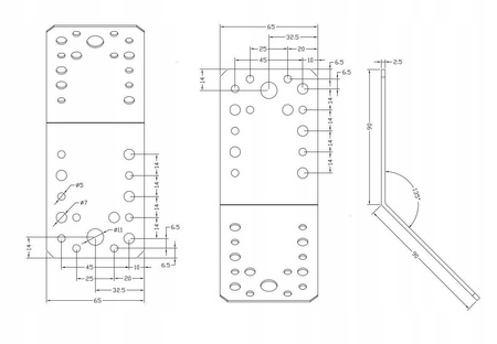 [CLG-03] Tischlerei Winkelstahl 135° für Bauwesen Montage 90 x 90 x 65 x 2,5 mm