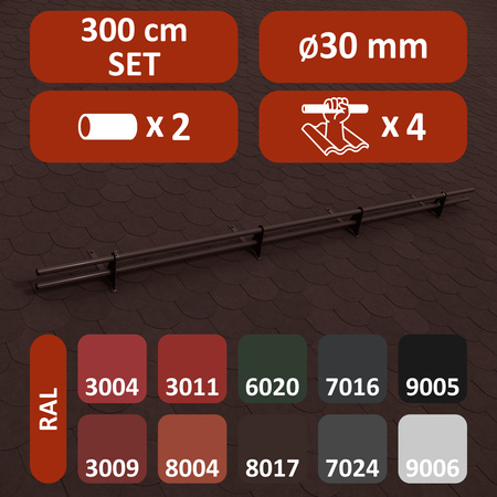Komplettes 2-Rohre Schneefangrohr für Trapezblech, Dachpappe/Bitumen, Bitumenschindeln (Shingles), EPDM/PVC