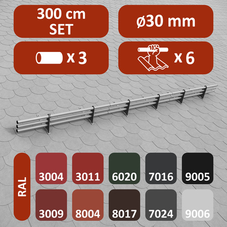 Komplettes 3-Rohre Schneefangrohr für Trapezblech, Dachpappe/Bitumen, Bitumenschindeln (Shingles), EPDM/PVC