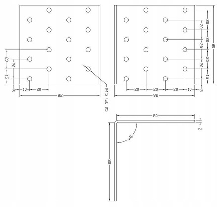 [KP-13] Tischlerei Lochplattenwinkel für Bauwesen Montage 80 x 80 x 80 x 2 mm