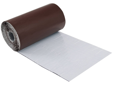 Kaminanschlussband aus armiertes EPDM, vollflächig mit Butylkleber bedeckt.