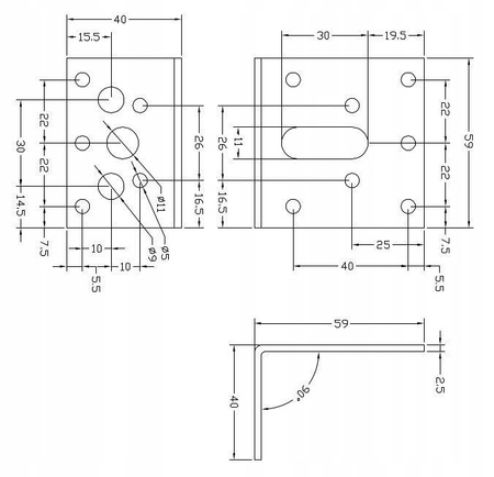 [KN-02] Tischlerei Verstellwinkel für Bauwesen Montage 60 x 40 x 60 x 2,5 mm