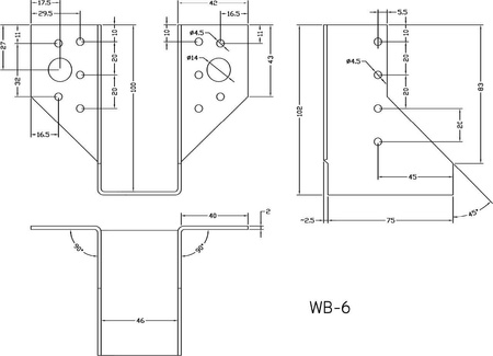 [WB-06] Tischlerei Balkenschuh Außenliegend für Bauwesen Montage 46 x 100 x 75 x 2 mm