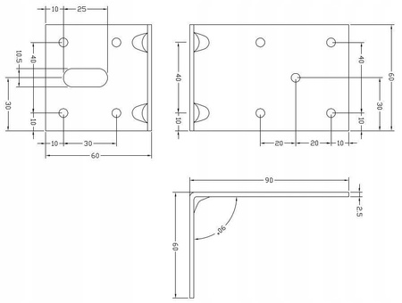 [KPW-06] Tischlerei Schwerlast-Winkelverbinder für Bauwesen Montage 90 x 60 x 60 x 2,5 mm