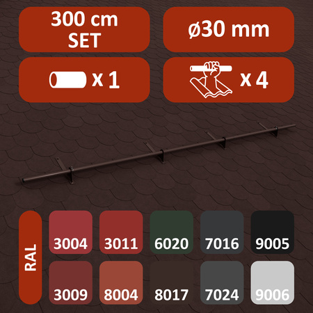 Komplettes 1-Rohr Schneefangrohr für Trapezblech, Dachpappe/Bitumen, Bitumenschindeln (Shingles), EPDM/PVC