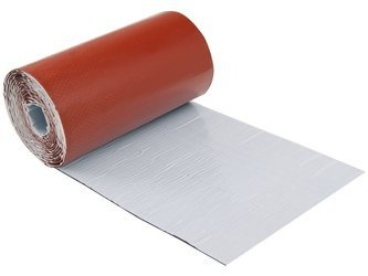 Kaminanschlussband aus armiertes EPDM, vollflächig mit Butylkleber bedeckt.