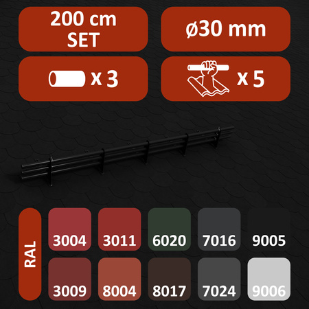 Komplettes 3-Rohre Schneefangrohr für Trapezblech, Dachpappe/Bitumen, Bitumenschindeln (Shingles), EPDM/PVC