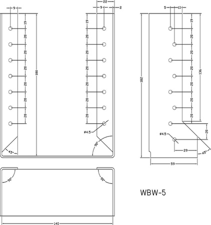 [WBW-05] Tischlerei Balkenschuh Innenliegend für Bauwesen Montage 140 x 180 x 60 x 2 mm