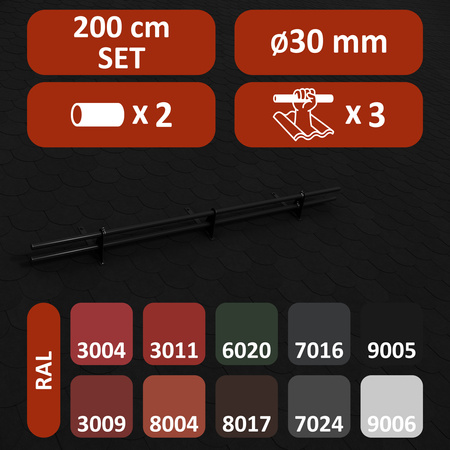 Komplettes 2-Rohre Schneefangrohr für Trapezblech, Dachpappe/Bitumen, Bitumenschindeln (Shingles), EPDM/PVC
