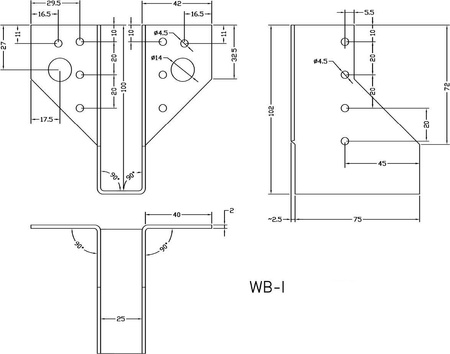[WB-01] Tischlerei Balkenschuh Außenliegend für Bauwesen Montage 25 x 100 x 75 x 2 mm