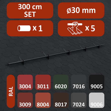 Komplettes 1-Rohr Schneefangrohr für Trapezblech, Dachpappe/Bitumen, Bitumenschindeln (Shingles), EPDM/PVC