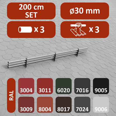 Komplettes 3-Rohre Schneefangrohr für Trapezblech, Dachpappe/Bitumen, Bitumenschindeln (Shingles), EPDM/PVC