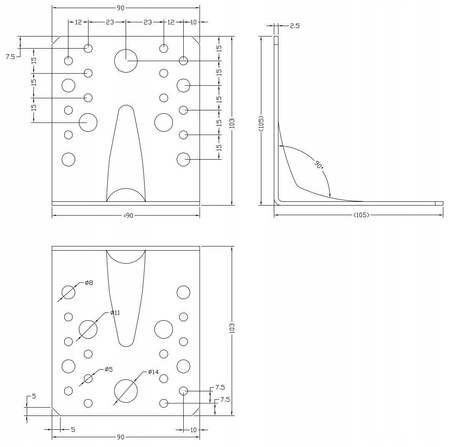 [KPW-04] Tischlerei Schwerlast-Winkelverbinder für Bauwesen Montage 105 x 105 x 90 x 2,5 mm
